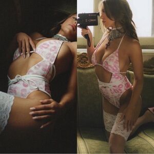 Frankie's Bikinis Pink and White One Piece